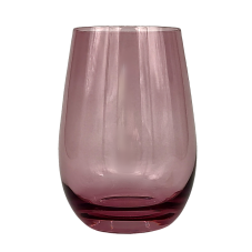 A lilac stemless wine glass.