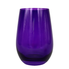 A purple stemless wine glass.